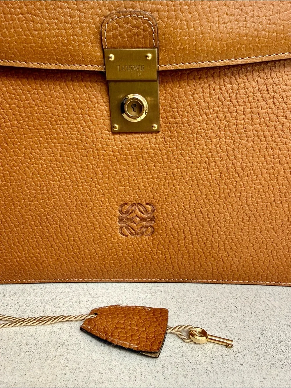 LOEWE Anagram Leather Briefcase w/ Keys